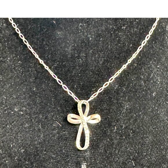 Vintage Estate Twisted Sterling Silver 925 Italy Cross Pendant Necklace 17" - Picture 2 of 9